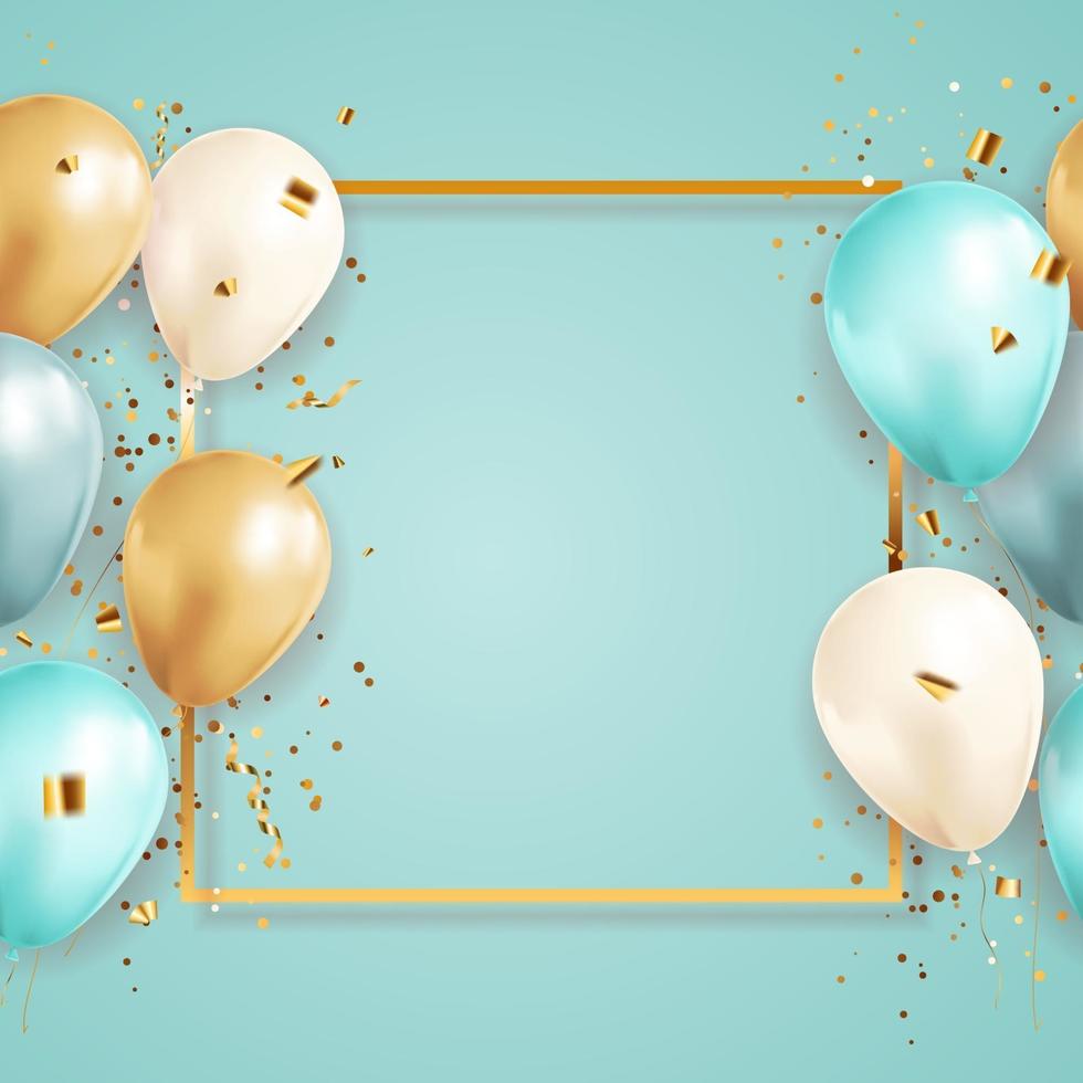 gelukkige verjaardag gefeliciteerd bannerontwerp met confetti en ballonnen voor feestvakantie achtergrond vector