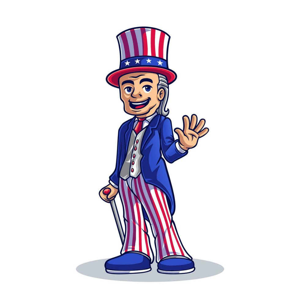 oom Sam 4e van juli Amerikaans onafhankelijkheid dag mascotte tekenfilm vector