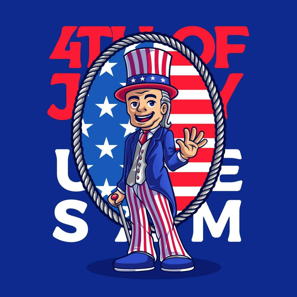 oom Sam 4e van juli Amerikaans onafhankelijkheid dag mascotte tekenfilm vector