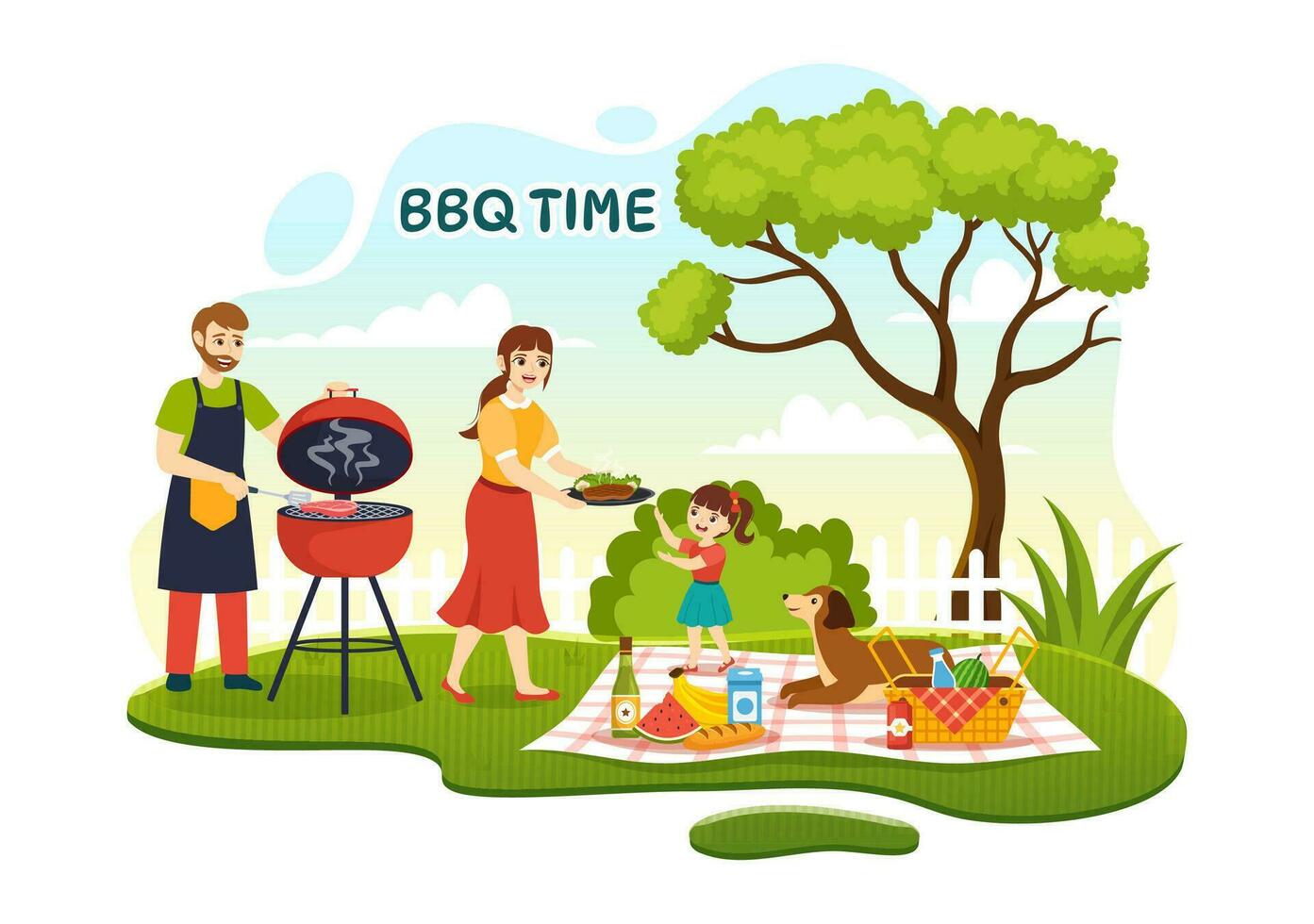 barbecue en rooster reeks vector illustratie kinderen grillen of bbq partij voedsel Bij park in festival en zomer Koken tekenfilm hand- getrokken Sjablonen