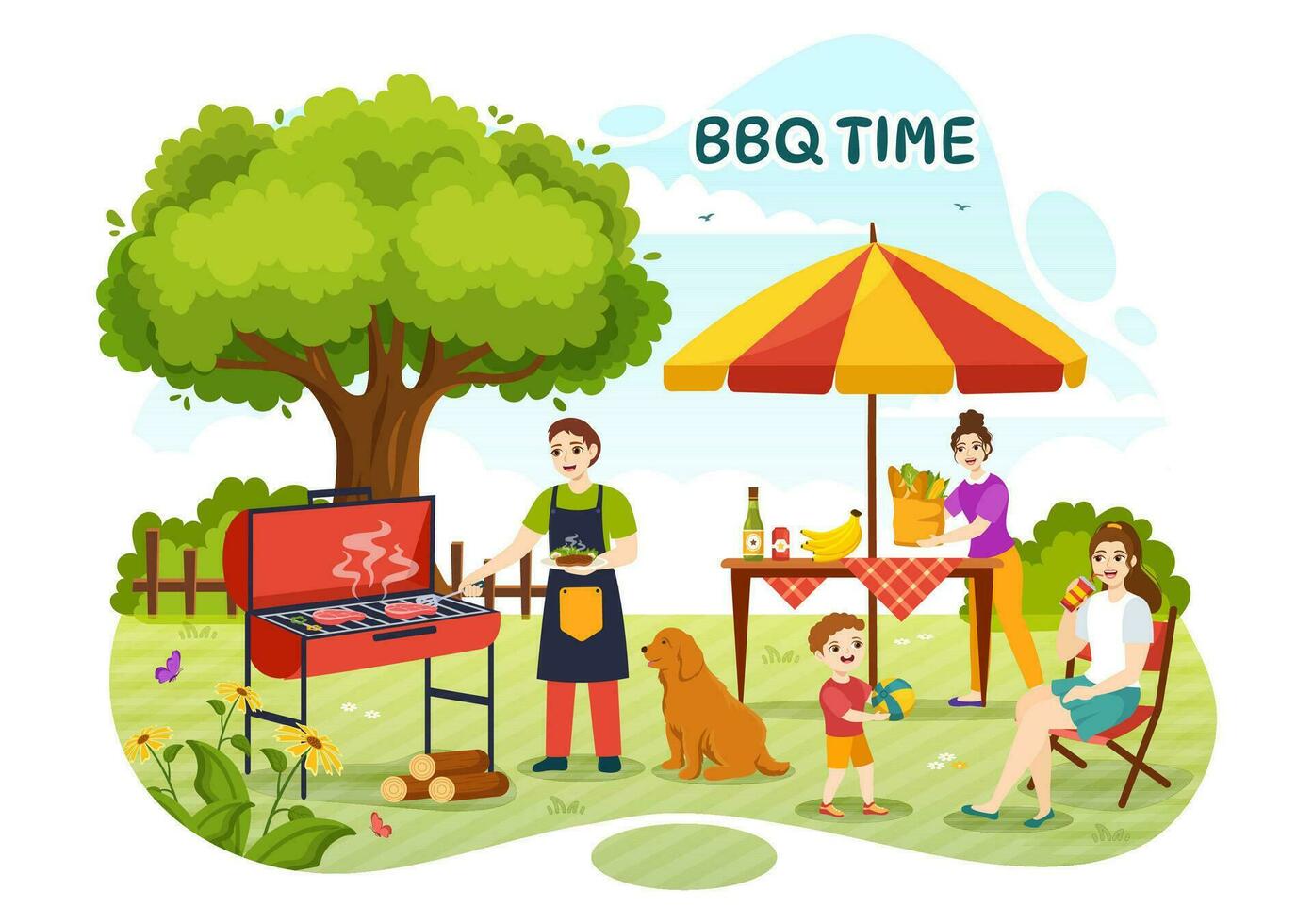 barbecue en rooster reeks vector illustratie kinderen grillen of bbq partij voedsel Bij park in festival en zomer Koken tekenfilm hand- getrokken Sjablonen