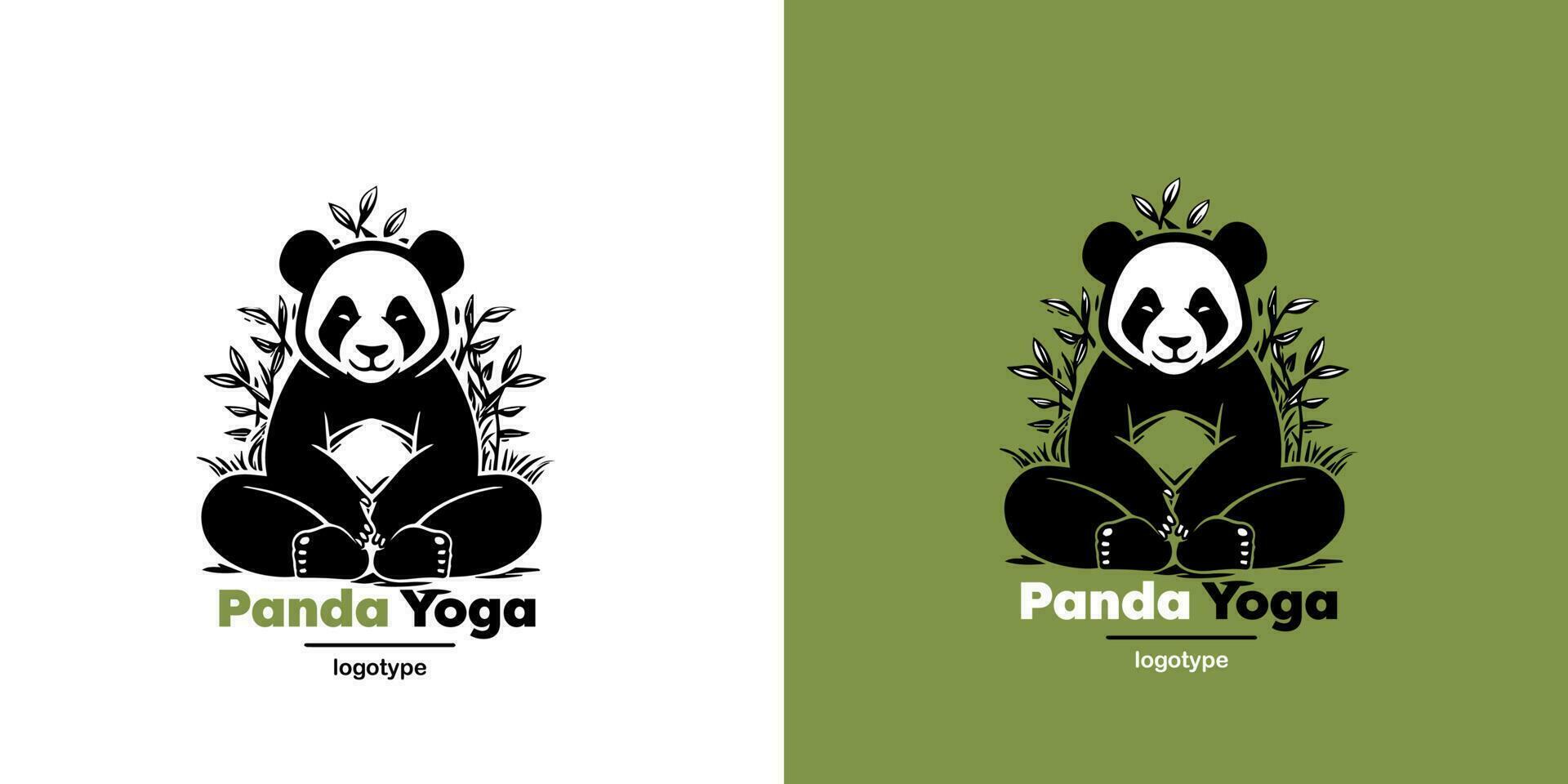 vector logo illustratie panda gemakkelijk mascotte van yoga stijl. logotype Mark ontwerp sjabloon Aan wit en groen achtergrond.