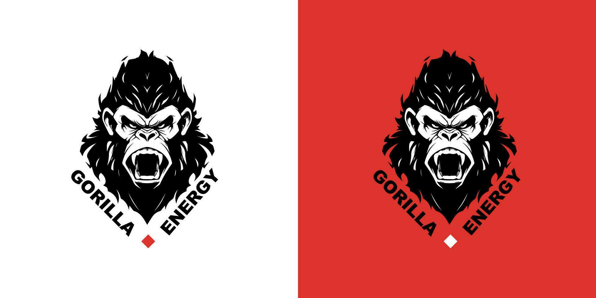 gorilla logotype vector illustratie Aan rood en wit achtergrond, hoofd strijd brullen. logo markering.