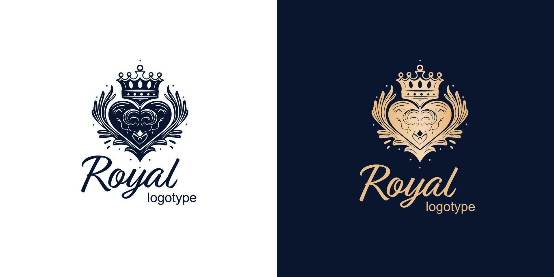 kroon luxe concept logo ontwerp sjabloon Aan blauw en wit achtergrond. logotype vector teken