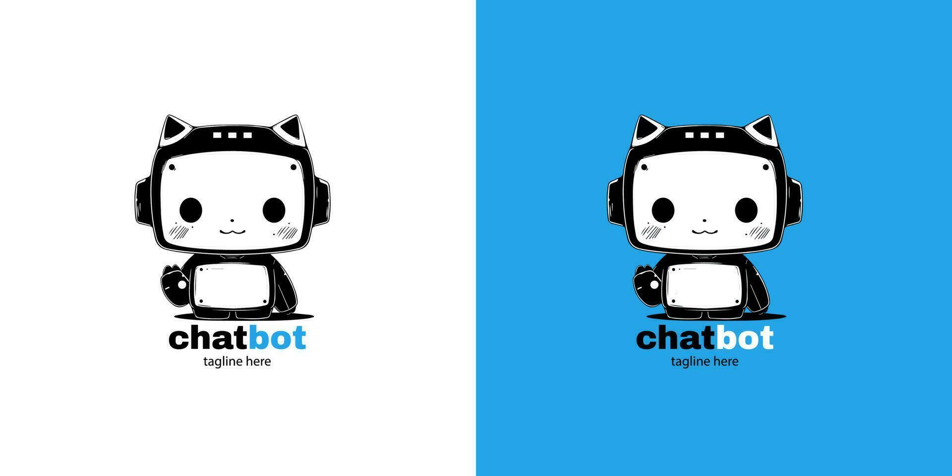 robot kat Chatbot hoofd icoon teken ontwerp vector illustratie Aan wit en blauw achtergrond. schattig ai bot helper mascotte karakter concept symbool bedrijf assistent.