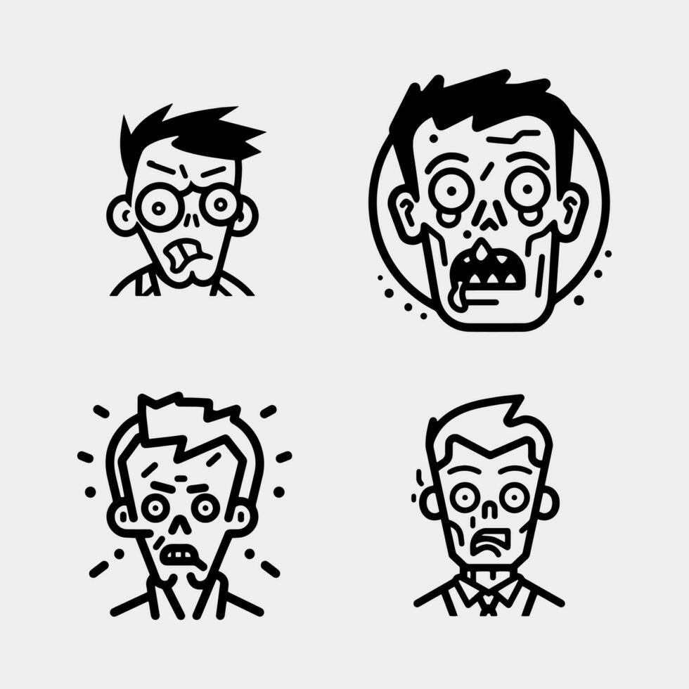 reeks van vector illustratie van tekenfilm zombie gezicht
