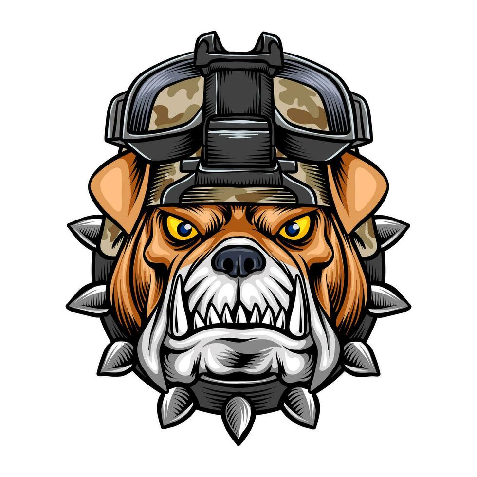 vector illustratie van een bulldog hoofd vervelend een heroïsch ons leger pet