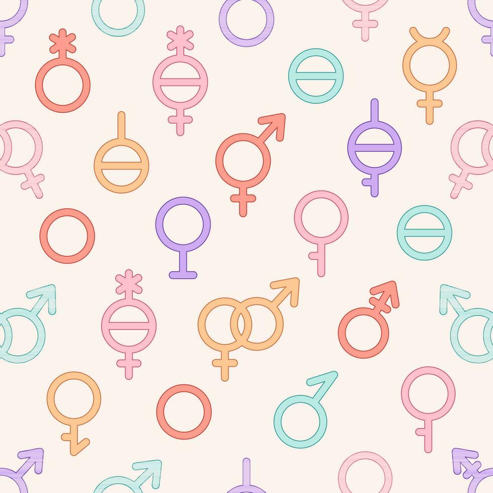 geslacht symbolen naadloos patroon. lgbtq gemeenschap. homo, lesbienne, transgender, niet-binair. vector