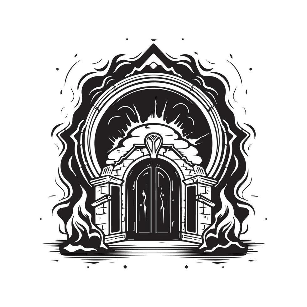 magie portaal, wijnoogst logo lijn kunst concept zwart en wit kleur, hand- getrokken illustratie vector