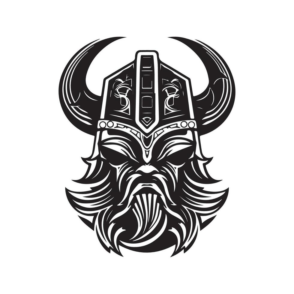 futuristische viking, wijnoogst logo lijn kunst concept zwart en wit kleur, hand- getrokken illustratie vector