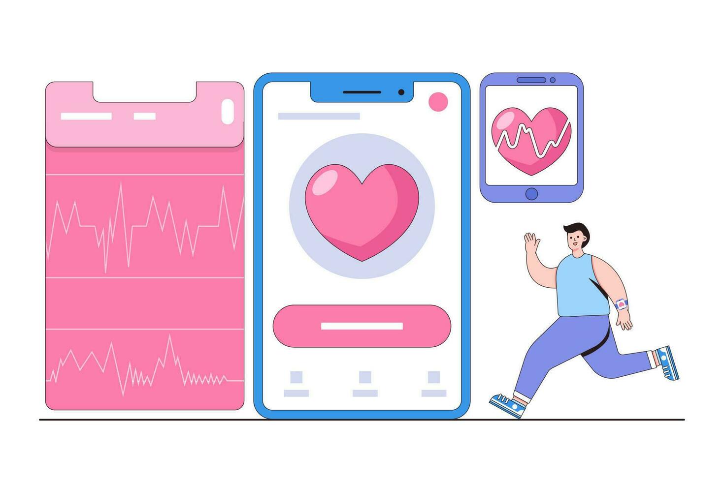 digitaal Gezondheid en geschiktheid concept met een persoon vervelend een geschiktheid tracker en gebruik makend van gezondheidsgerelateerd mobiel apps vector