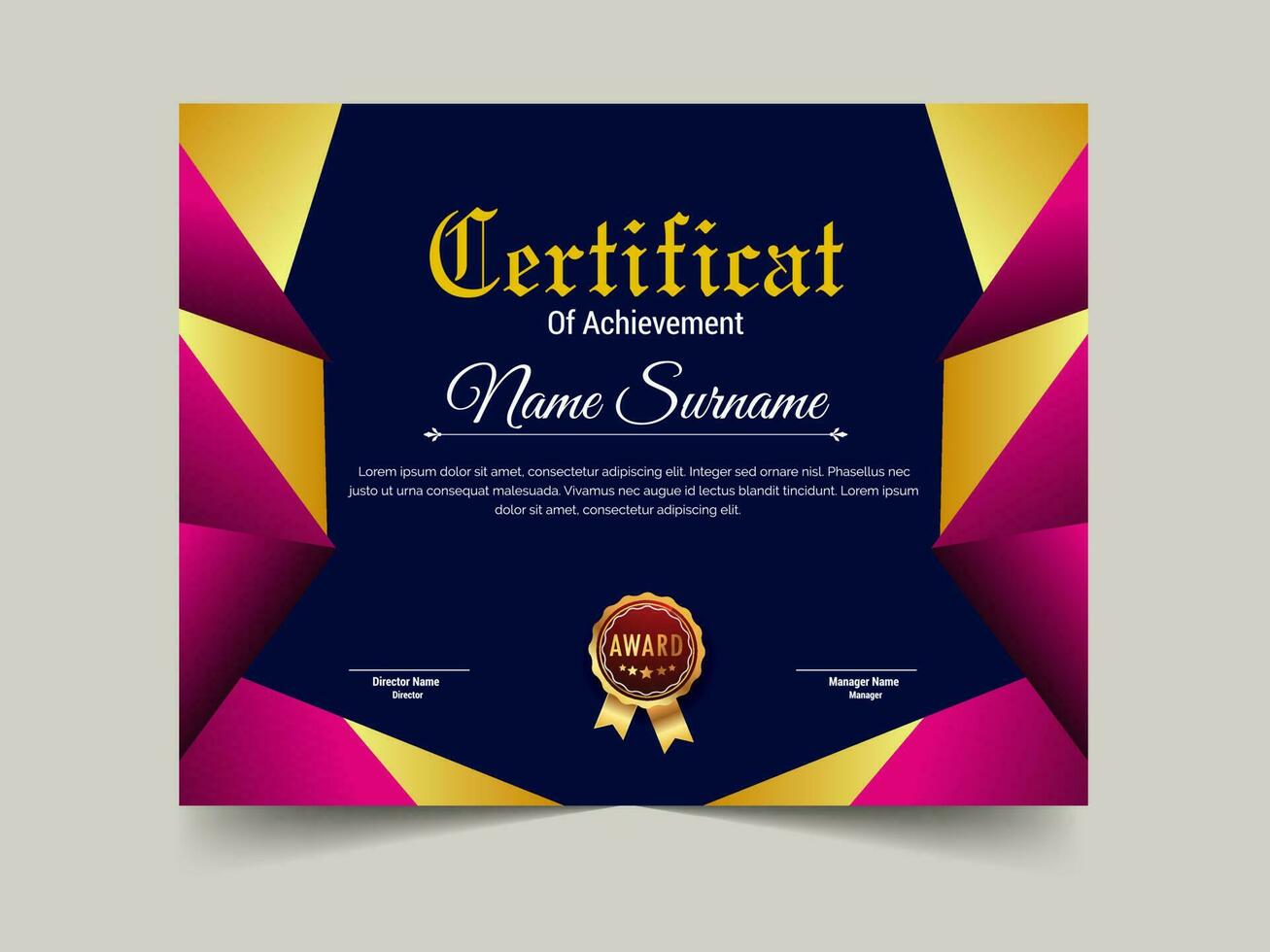 creatief certificaat van prestatie sjabloon ontwerp. luxe elegant blauw en goud diploma, zakelijke opleiding certificaat ontwerp vector