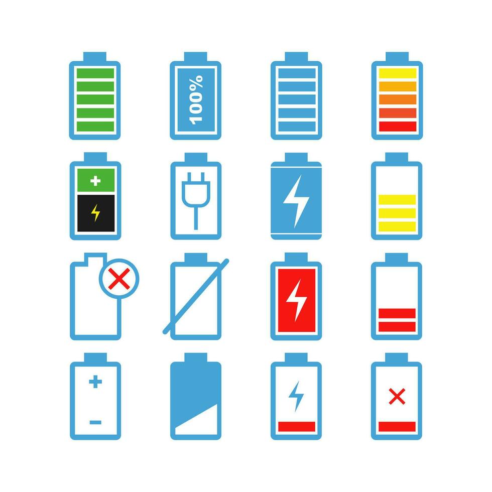 accu gevulde pictogrammen. verzameling van in rekening brengen accu niveau indicatoren. in rekening brengen indicator. vector