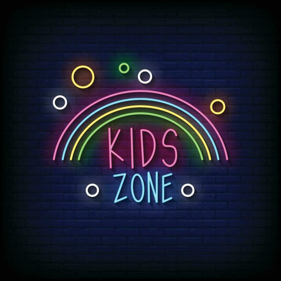 neon teken kinderen zone met steen muur achtergrond vector