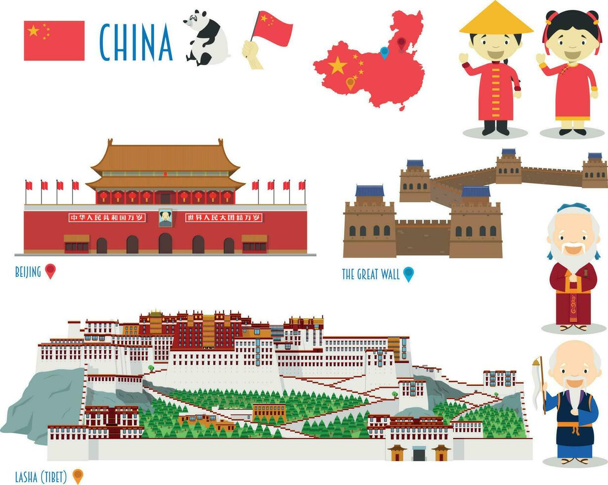 China vlak icoon reeks reizen en toerisme concept. vector illustratie