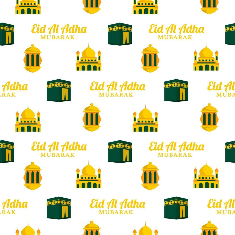 gelukkig eid al adha mubarak naadloos patroon van moslims viering met offer dieren in sjabloon hand- getrokken tekenfilm vlak illustratie vector