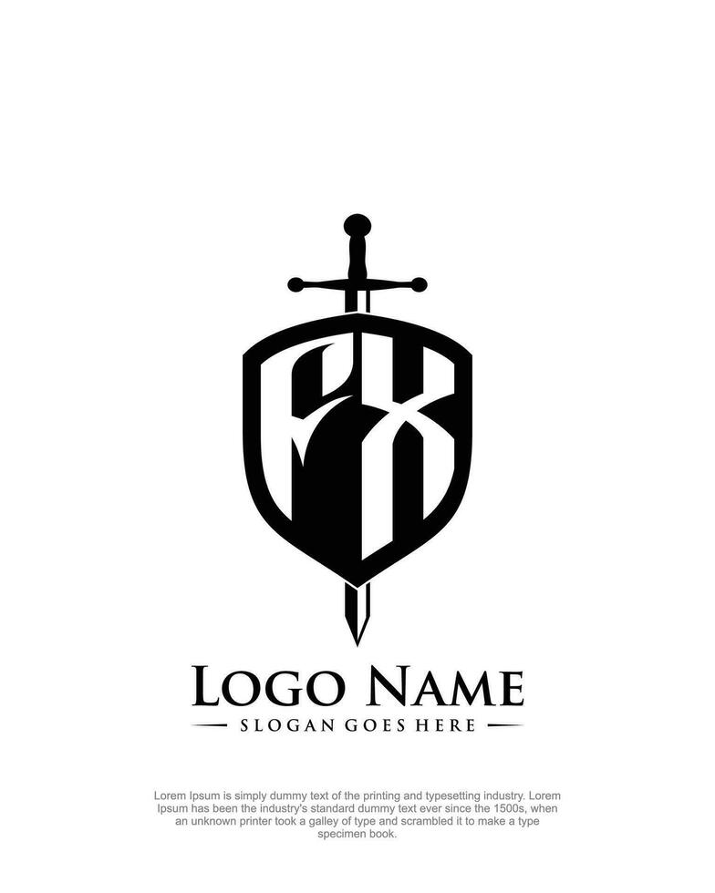 eerste fx brief met schild stijl logo sjabloon vector