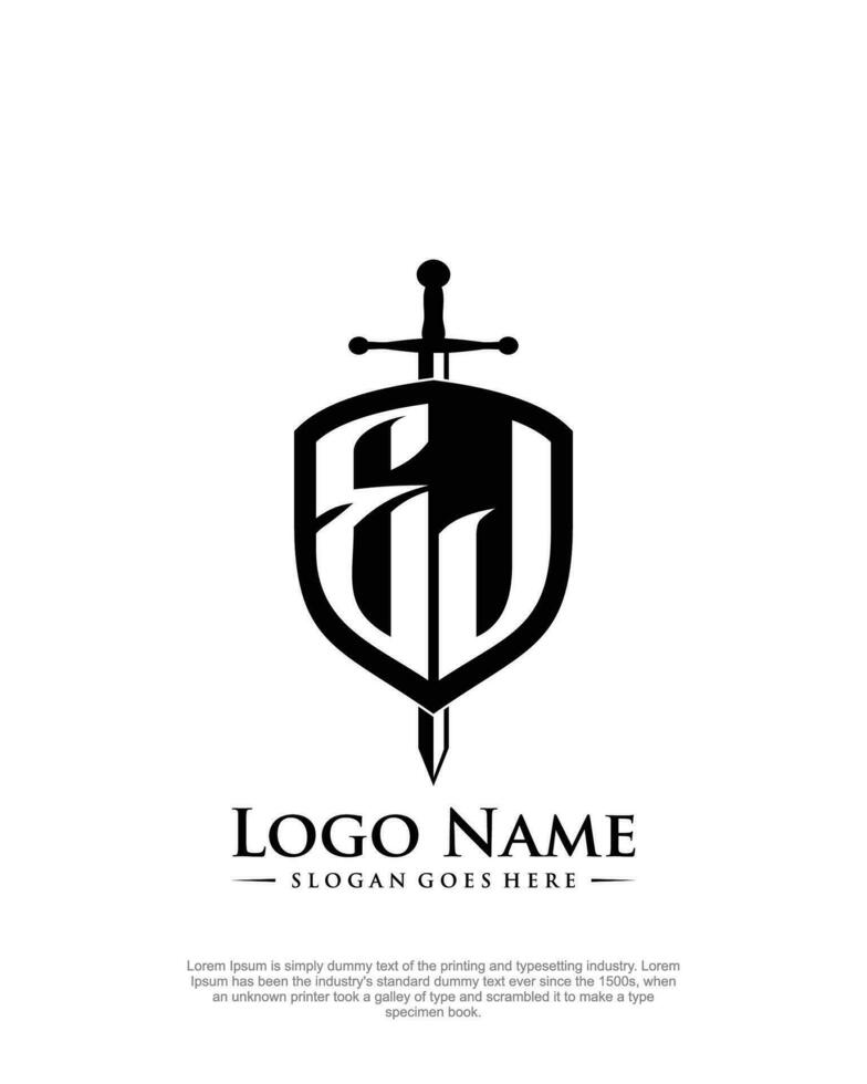eerste ej brief met schild stijl logo sjabloon vector