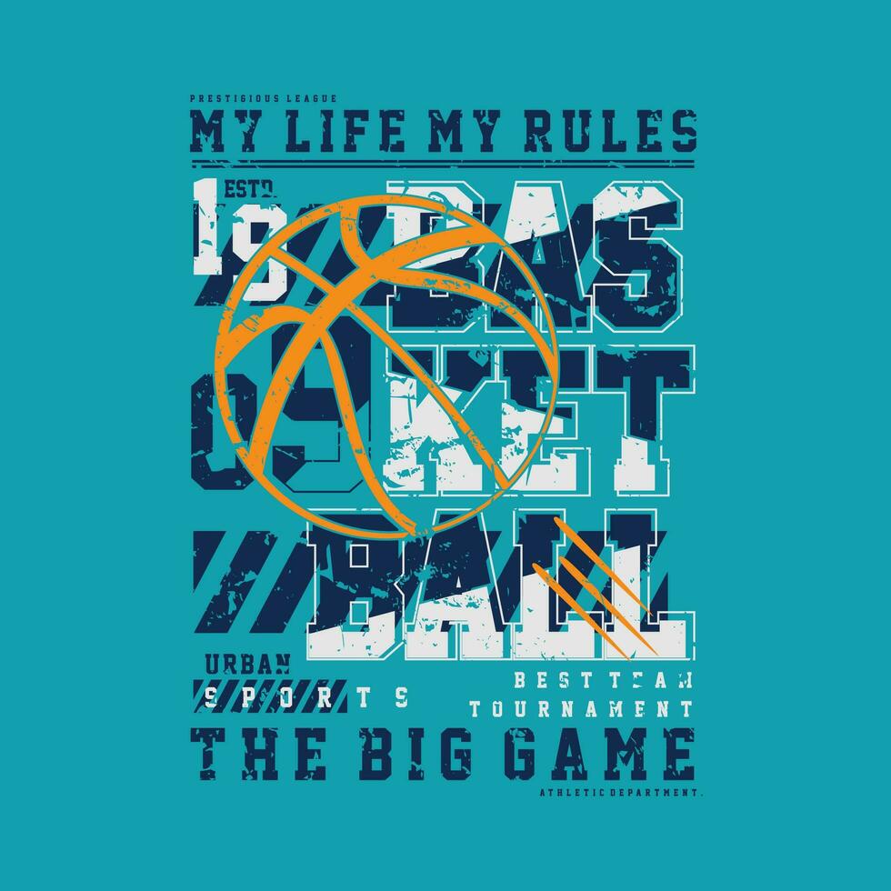 mijn leven mijn reglement basketbal sport college atletisch typografie, t-shirt grafiek, vectoren