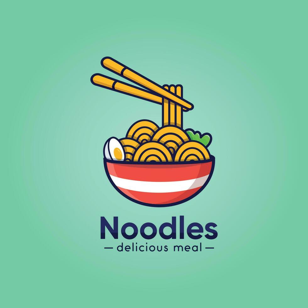 illustratie noedels logo met eetstokjes Aan het, noodle Chinese illustratie ontwerp, en logo. met premie vector ontwerp. bord met een vork, vrij premie vector.