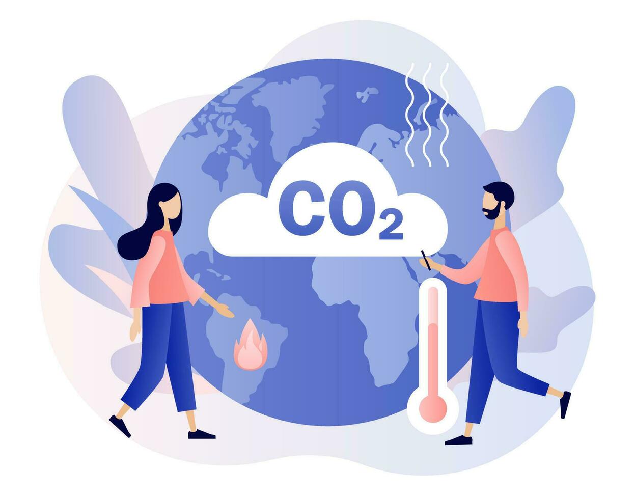 verminderen emissie co2. duurzaamheid concept. netto nul uitstoot en koolstof dioxide neutrale evenwicht. modern vlak tekenfilm stijl. vector illustratie Aan wit achtergrond