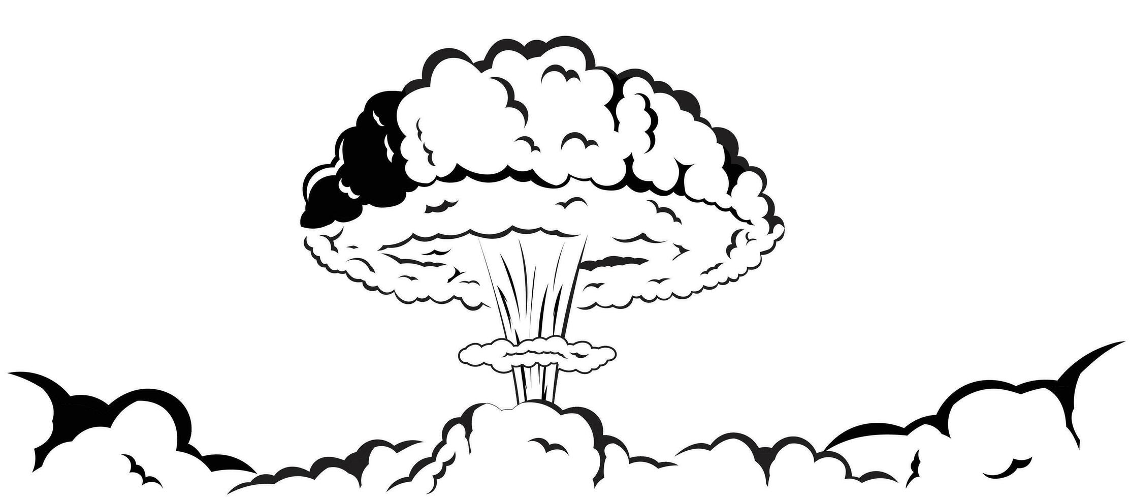 paddestoel rook effect nucleair bom explosie tekening tekening zwart en wit vector
