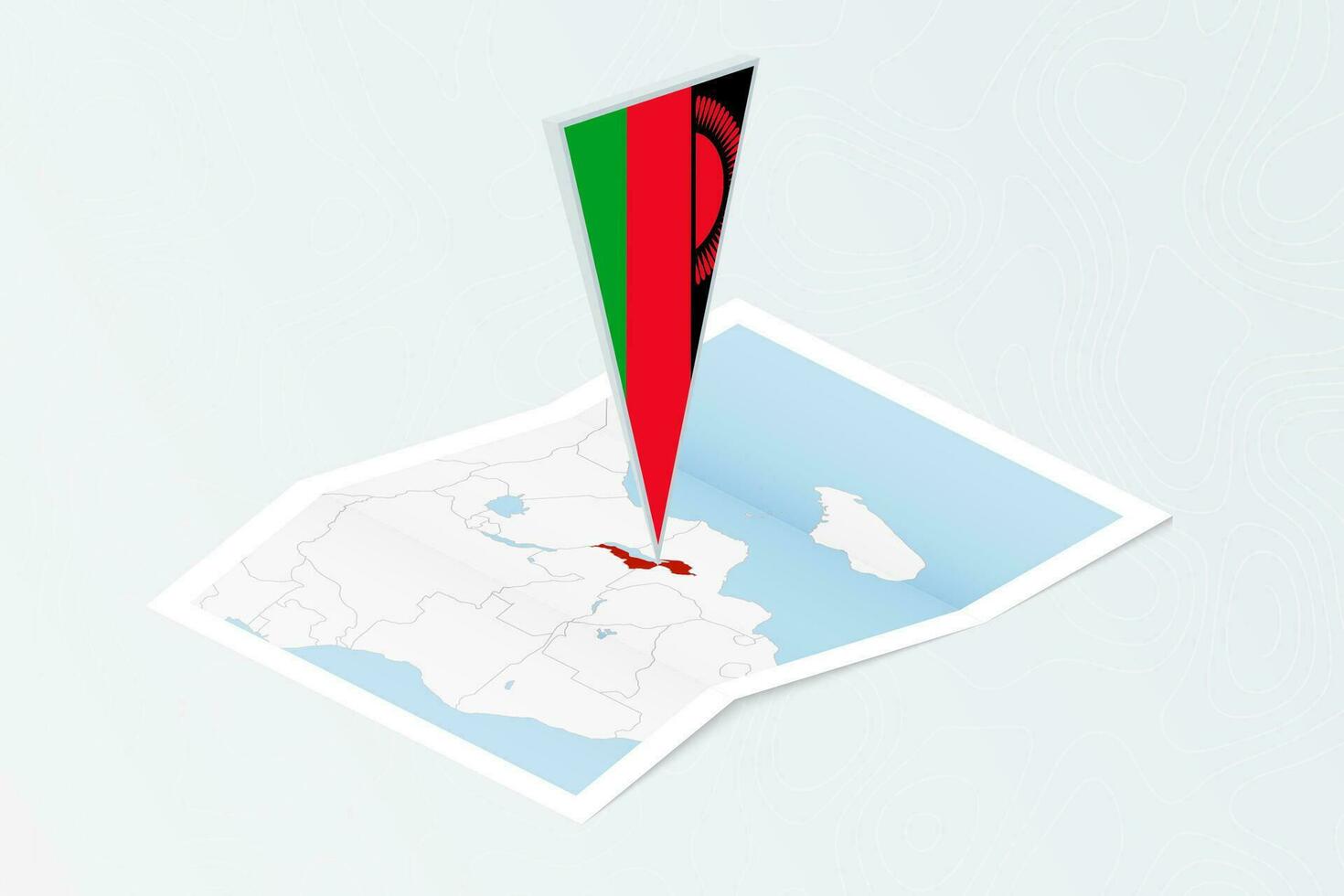 isometrische papier kaart van Malawi met driehoekig vlag van Malawi in isometrische stijl. kaart Aan topografisch achtergrond. vector