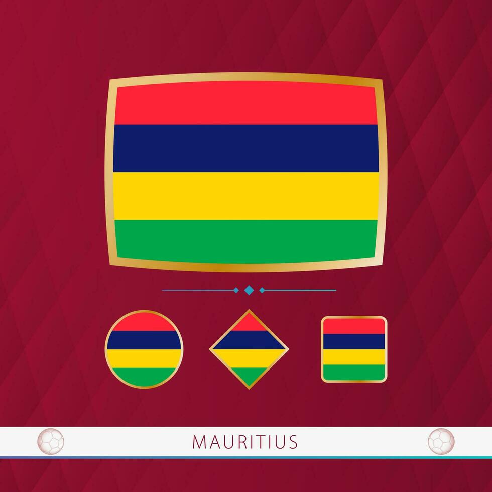 reeks van Mauritius vlaggen met goud kader voor gebruik Bij sporting evenementen Aan een bordeaux abstract achtergrond. vector