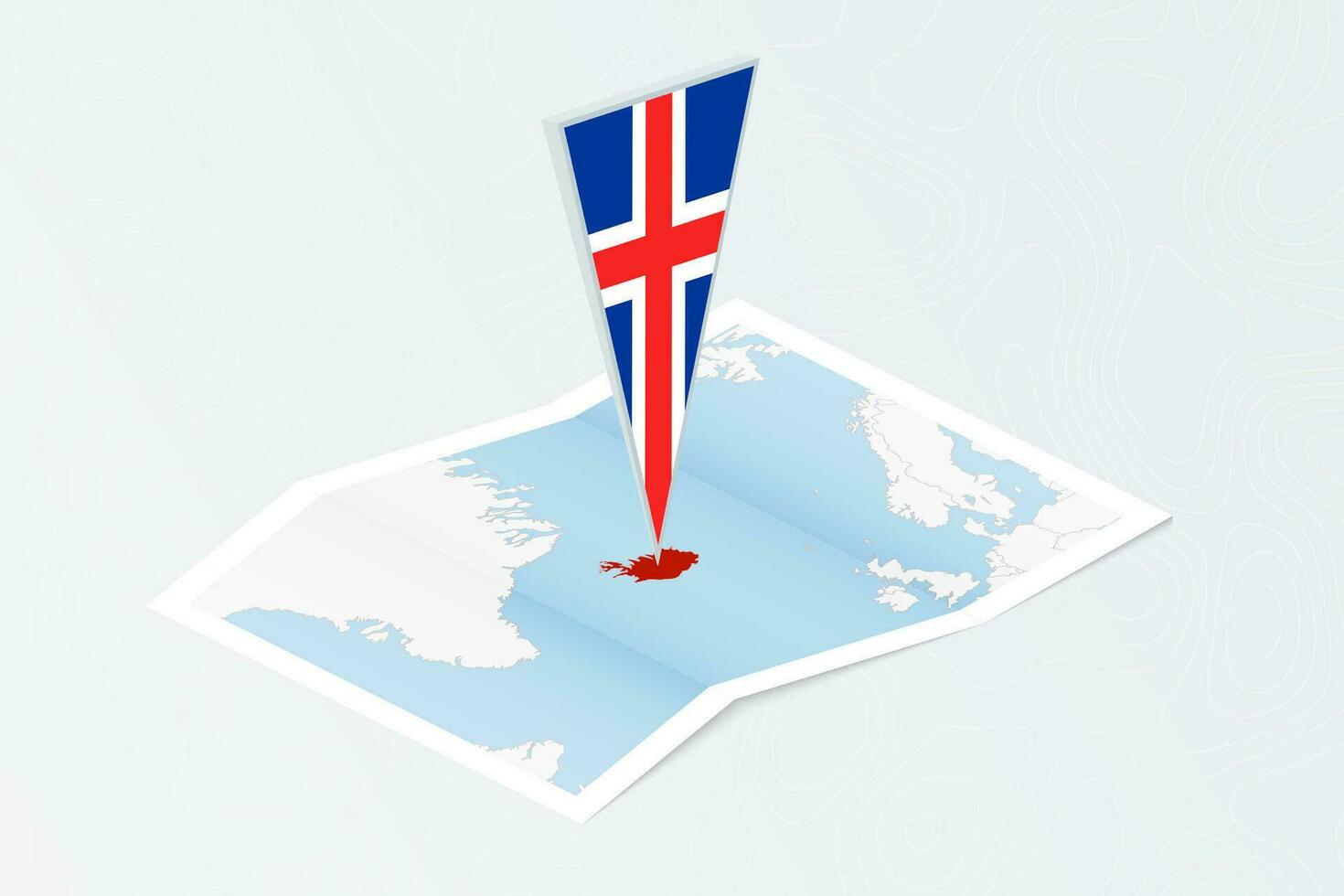 isometrische papier kaart van IJsland met driehoekig vlag van IJsland in isometrische stijl. kaart Aan topografisch achtergrond. vector