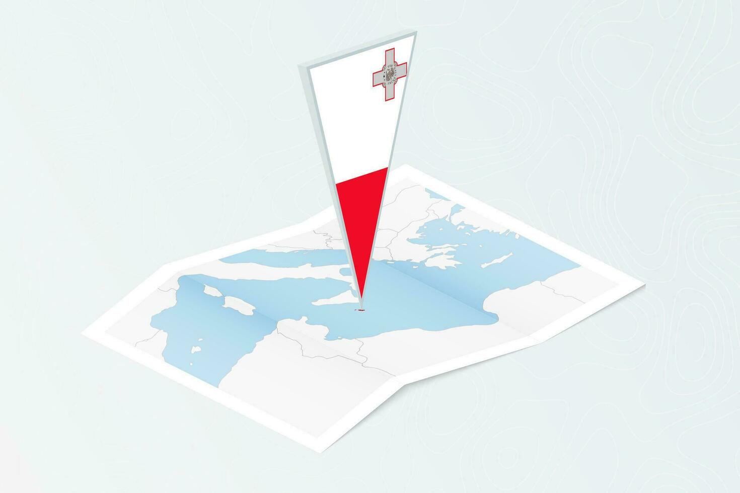 isometrische papier kaart van Malta met driehoekig vlag van Malta in isometrische stijl. kaart Aan topografisch achtergrond. vector