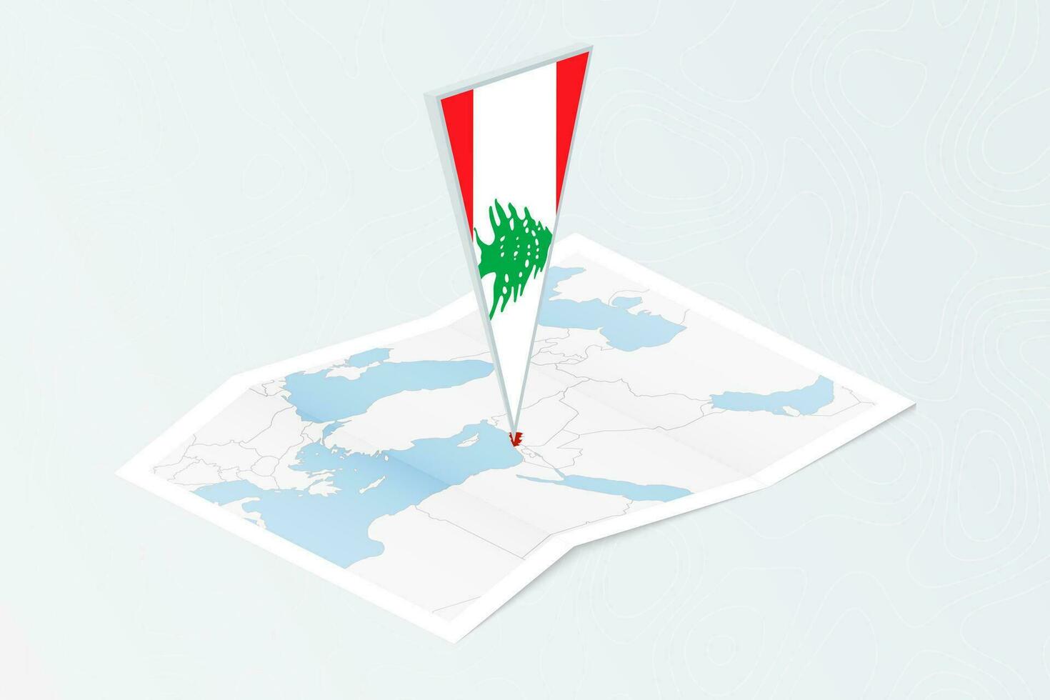 isometrische papier kaart van Libanon met driehoekig vlag van Libanon in isometrische stijl. kaart Aan topografisch achtergrond. vector