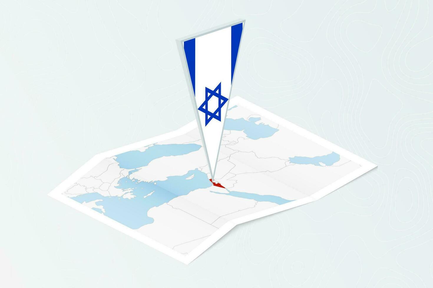 isometrische papier kaart van Israël met driehoekig vlag van Israël in isometrische stijl. kaart Aan topografisch achtergrond. vector