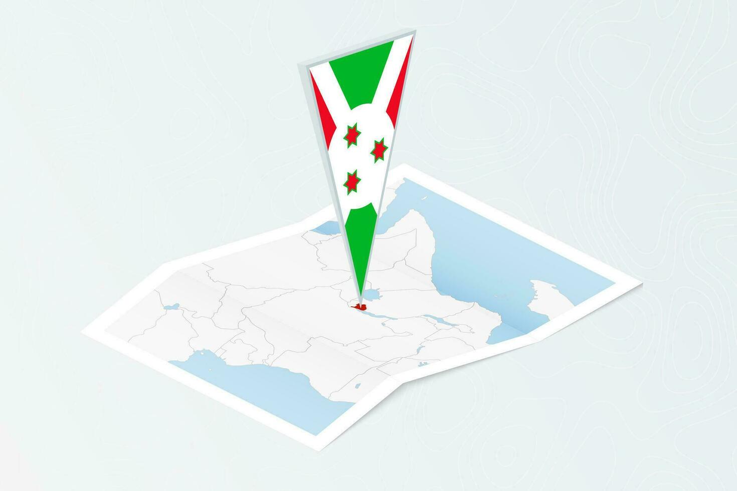 isometrische papier kaart van Burundi met driehoekig vlag van Burundi in isometrische stijl. kaart Aan topografisch achtergrond. vector