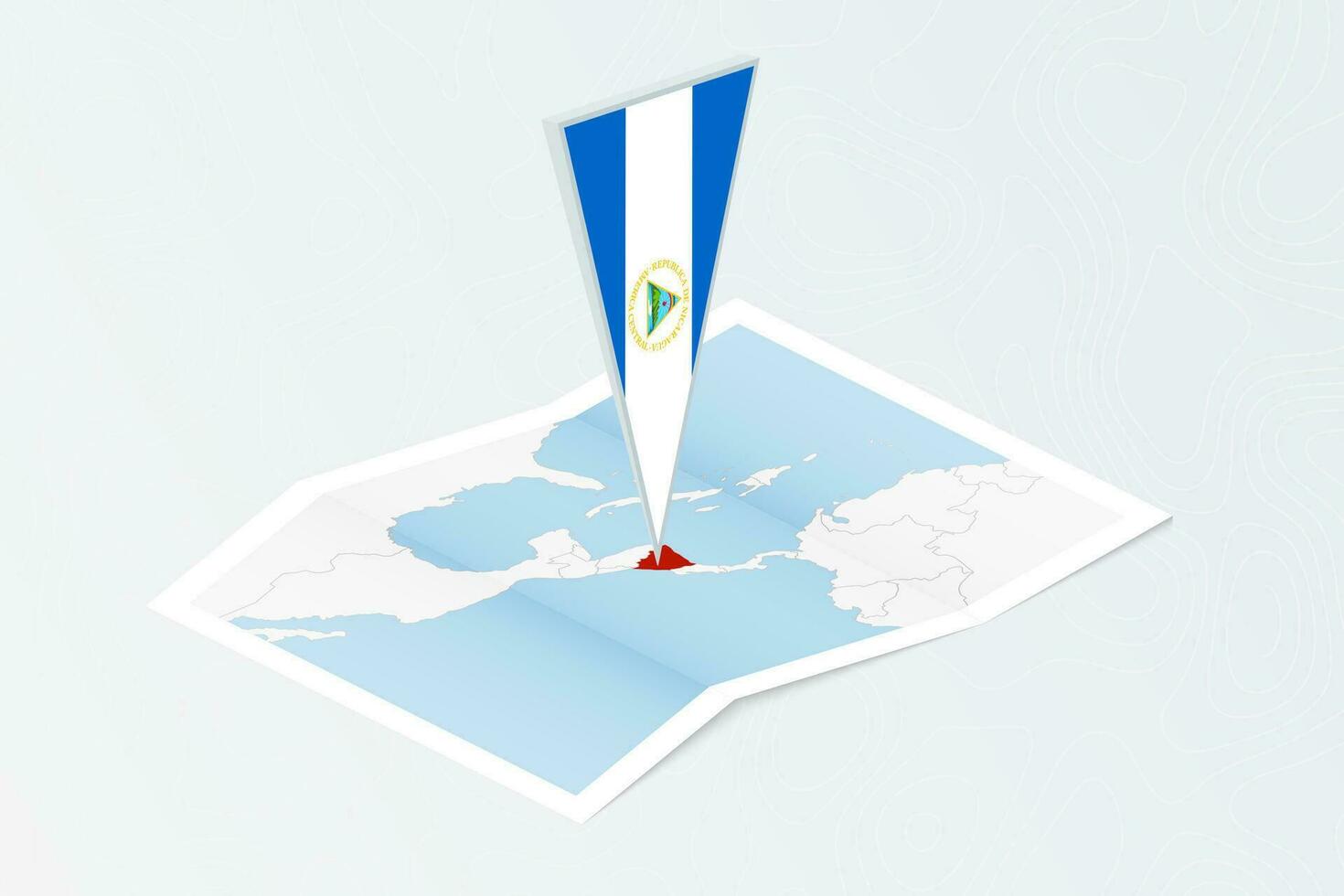 isometrische papier kaart van Nicaragua met driehoekig vlag van Nicaragua in isometrische stijl. kaart Aan topografisch achtergrond. vector