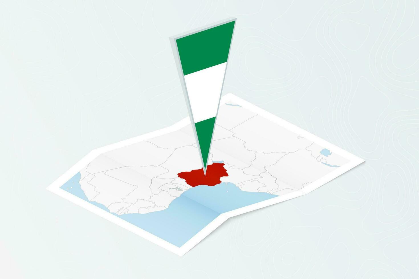 isometrische papier kaart van Nigeria met driehoekig vlag van Nigeria in isometrische stijl. kaart Aan topografisch achtergrond. vector