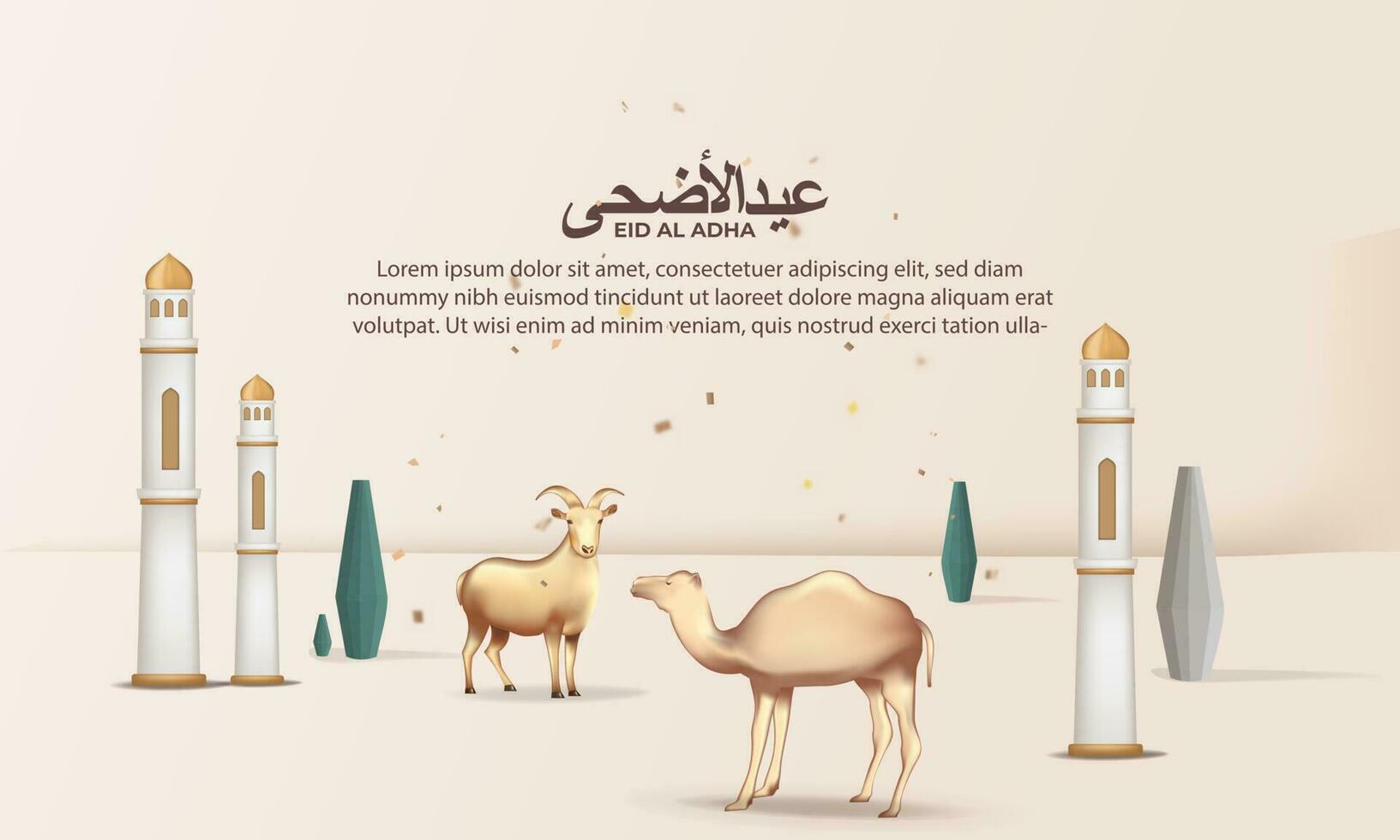 eid al adha achtergrond met geit, kameel voor poster, banier ontwerp. vector illustratie