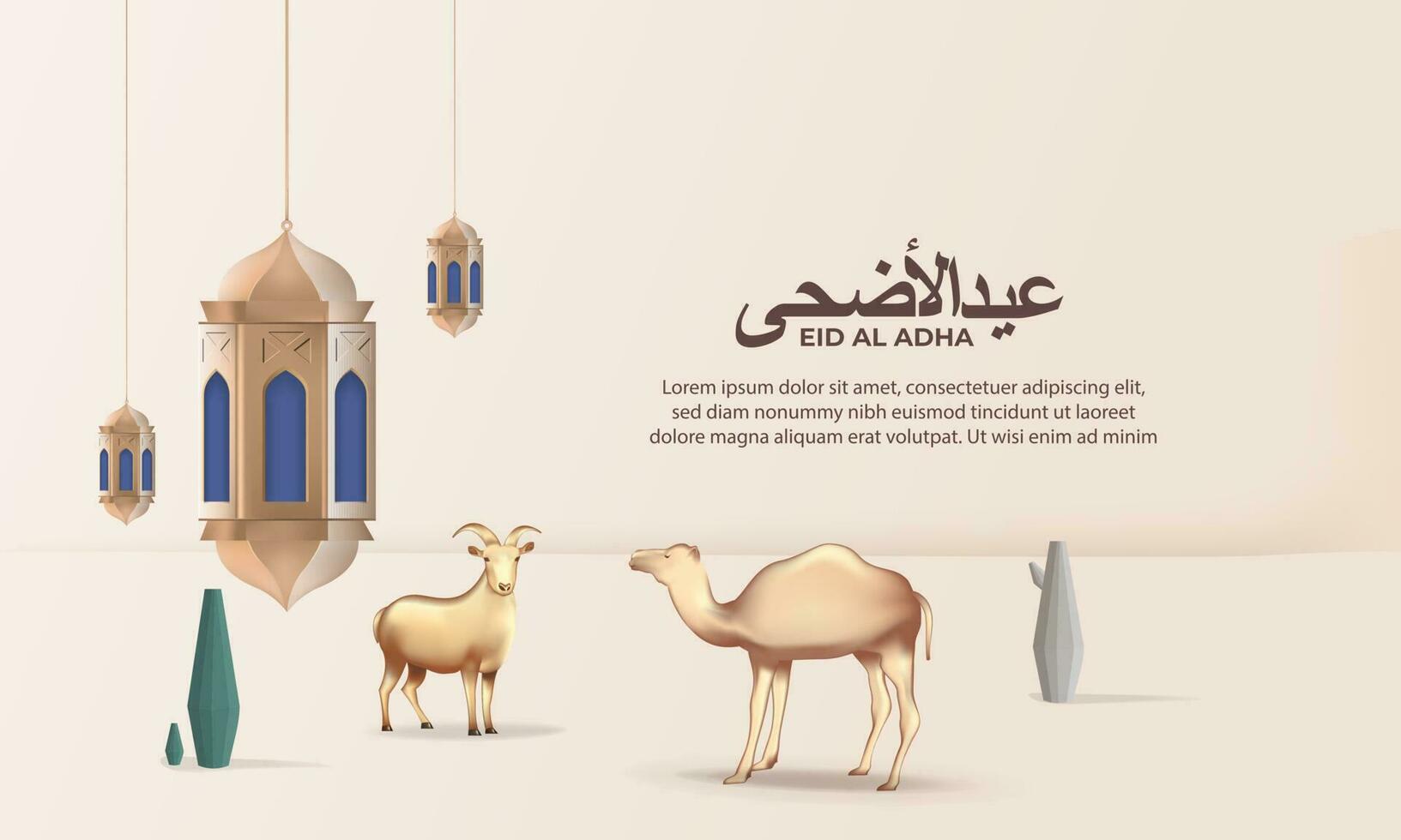 eid al adha achtergrond met geit, kameel voor poster, banier ontwerp. vector illustratie