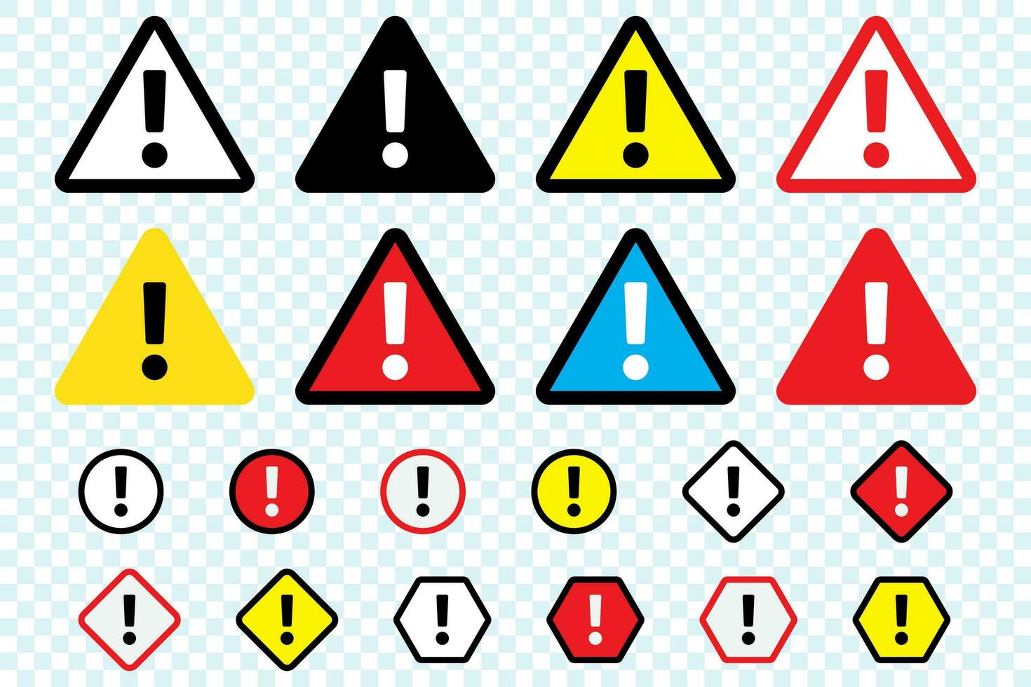 Gevaar teken, waarschuwing teken, aandacht teken. Gevaar waarschuwing aandacht icoon met uitroep markering. risico teken rood zwart en geel. vector