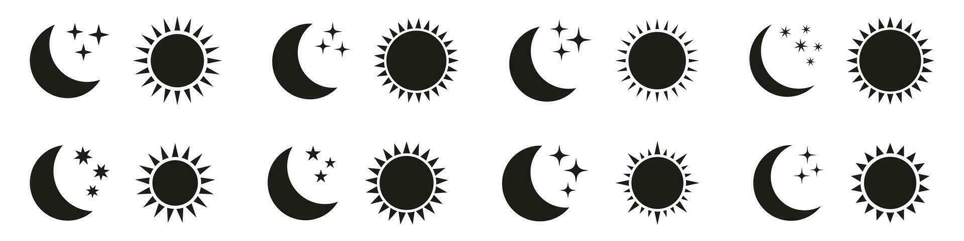 nacht icoon van de maan met sterren en zon icoon, vector Aan wit achtergrond.