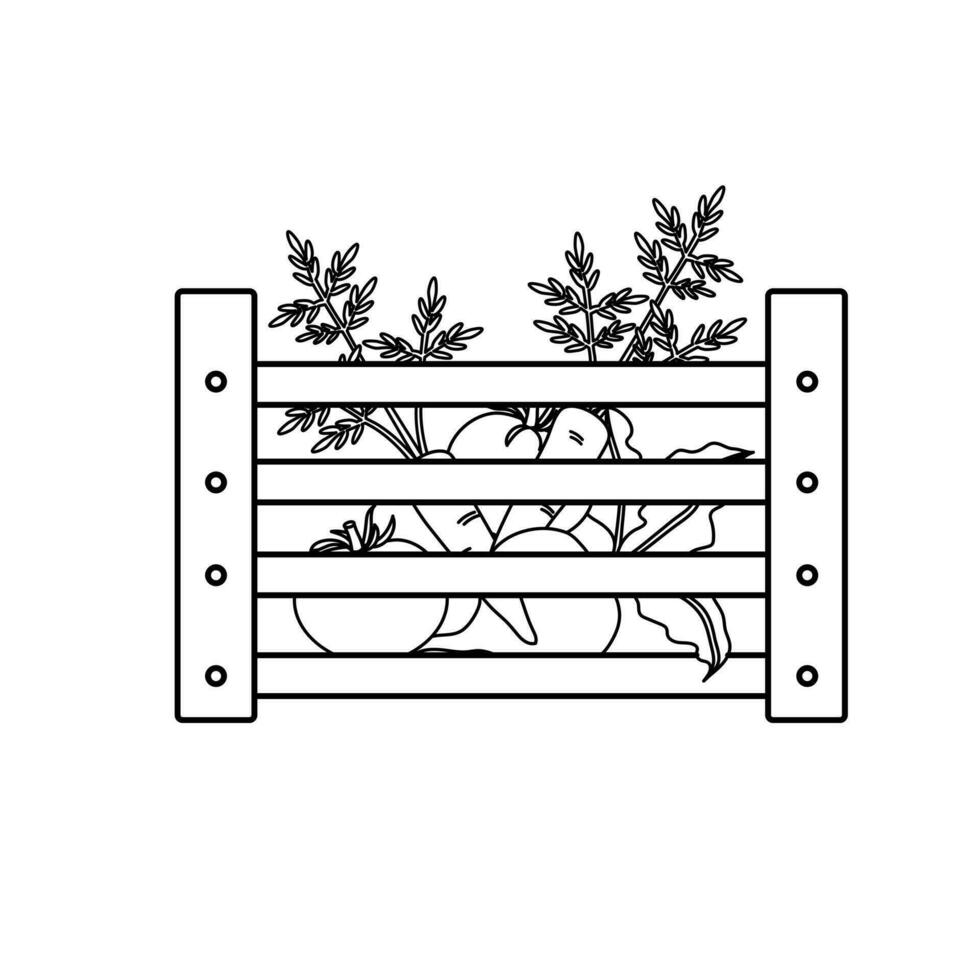 doos met groenten. maas eco zak vol van groenten geïsoleerd Aan wit achtergrond. vector illustratie in schets stijl. wortel, biet, tomaat.