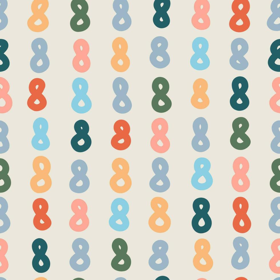 naadloos kleurrijk getallen acht patroon. abstract achtergrond met hand- getrokken tekening vormen. vector