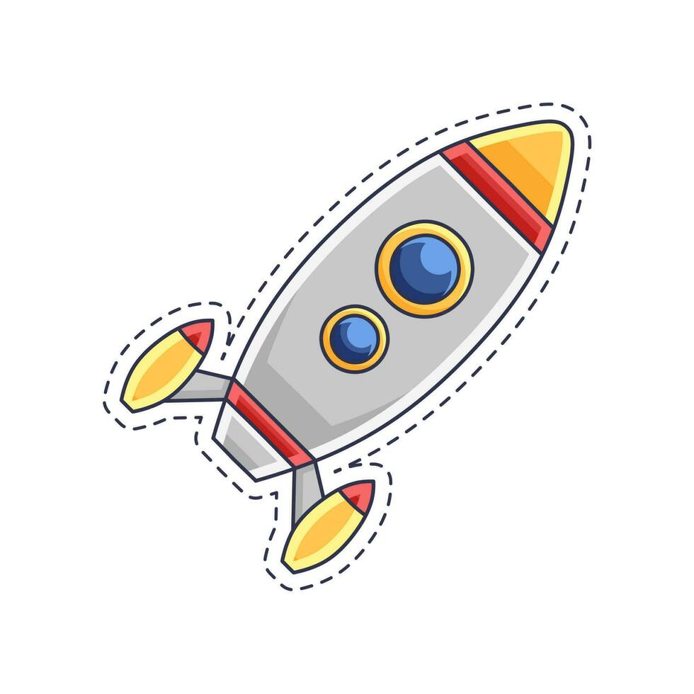 schattig sticker illustratie van raket en ruimteschip model- 6 vector