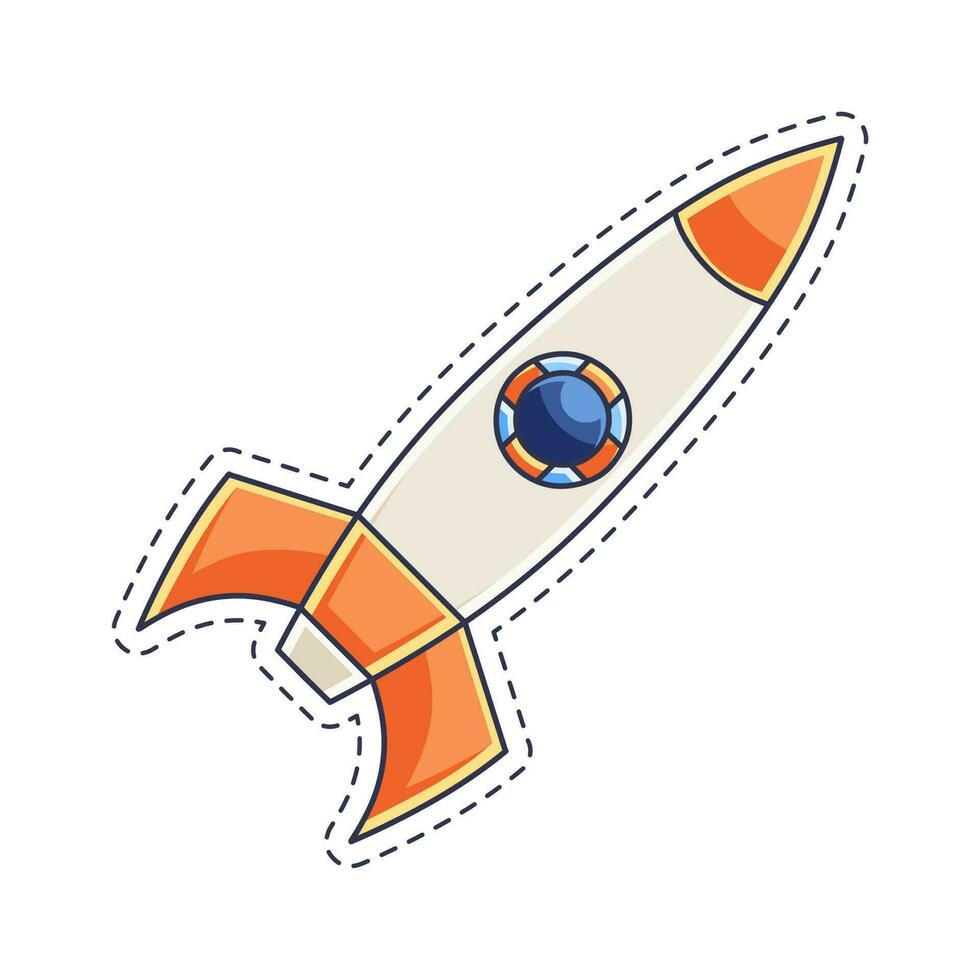 schattig sticker illustratie van raket en ruimteschip model- 7 vector