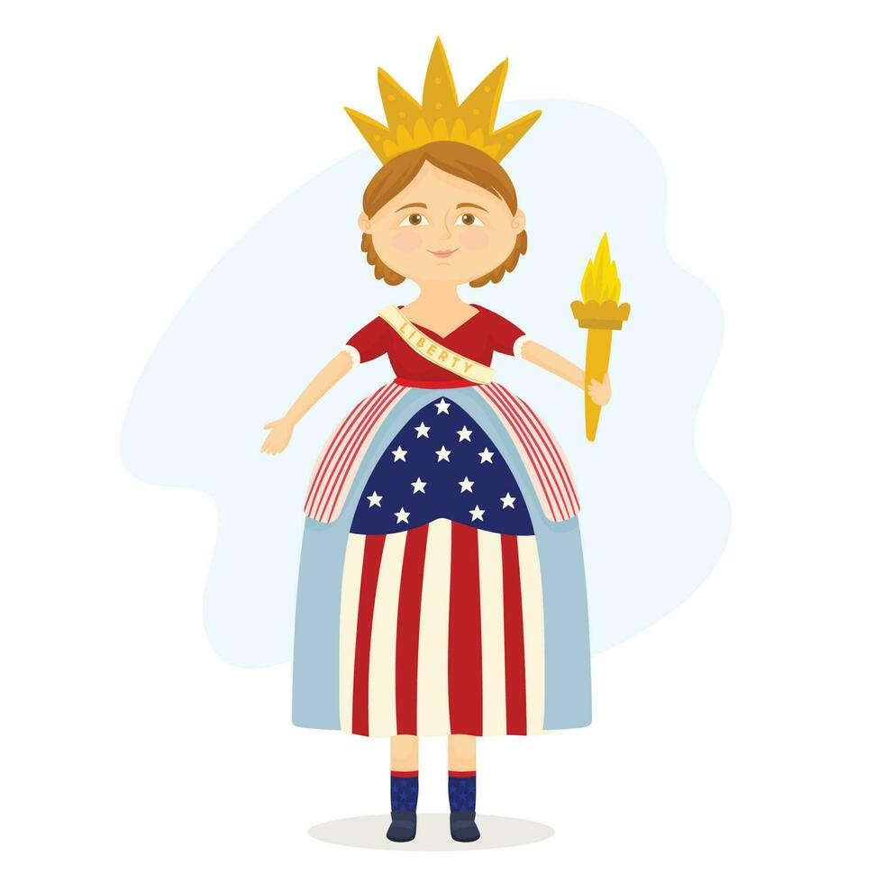 onafhankelijkheid dag, schattig weinig meisje golvend Verenigde Staten van Amerika vlag. onafhankelijkheid dag Verenigde Staten van Amerika. vector