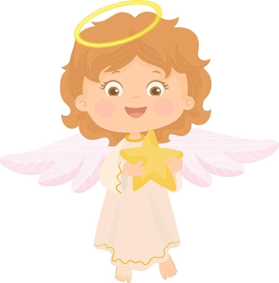 schattig baby engel bochten naar god, zijn handen gevouwen in gebed. religieus kinderen karakter vector