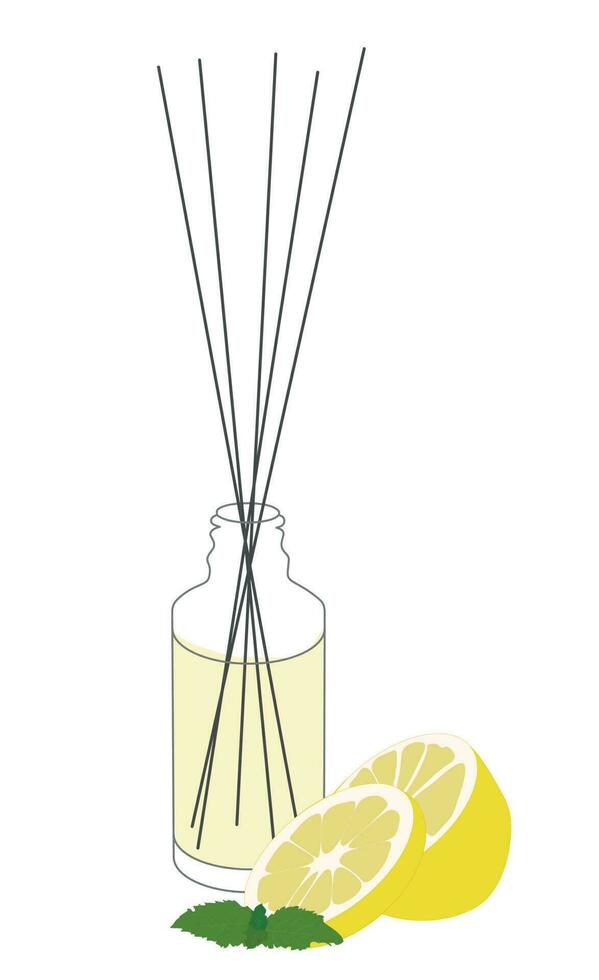 huis aromatherapie vector geïsoleerd illustratie. verdeler met stokjes citroen cytrus geur