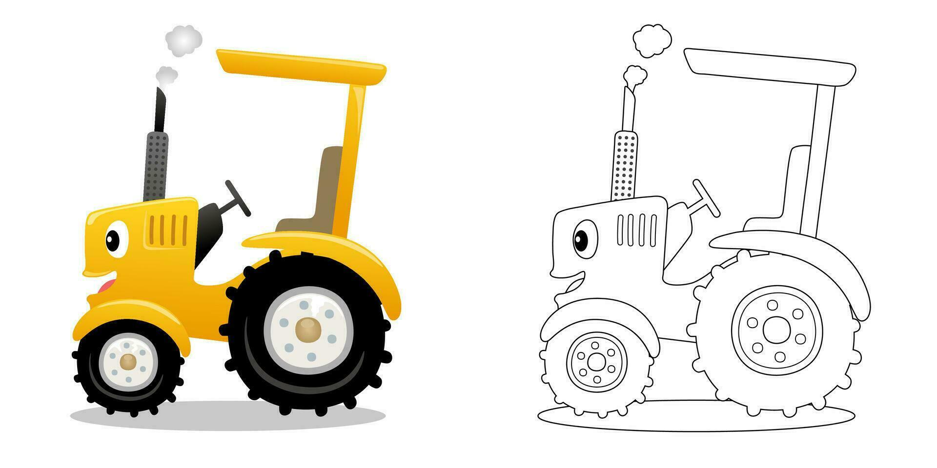 vector illustratie van tekenfilm grappig geel tractor. kleur boek of bladzijde voor kinderen