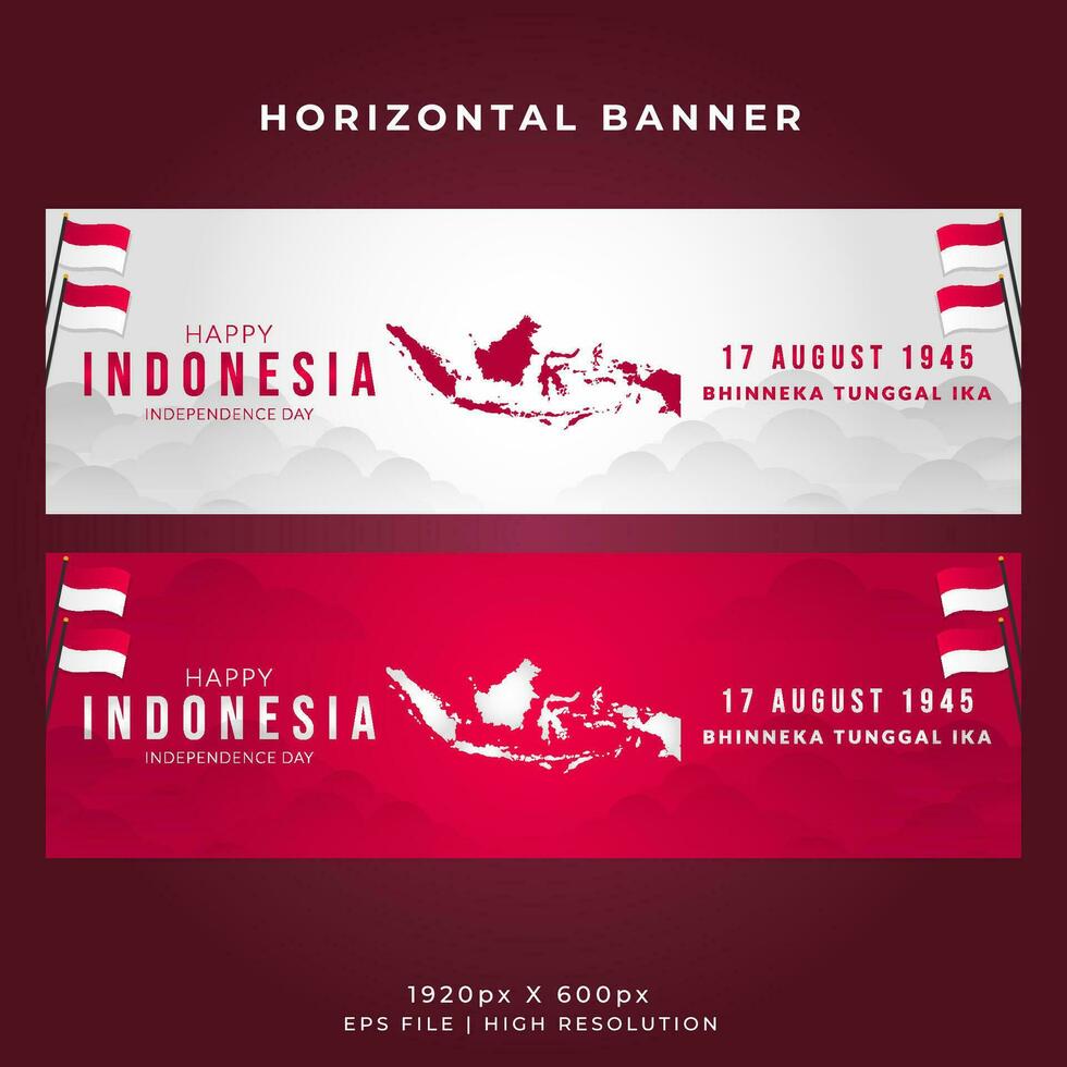 Indonesië onafhankelijkheid dag horizontaal banier sjabloon - golvend vlag en Indonesisch kaarten vector
