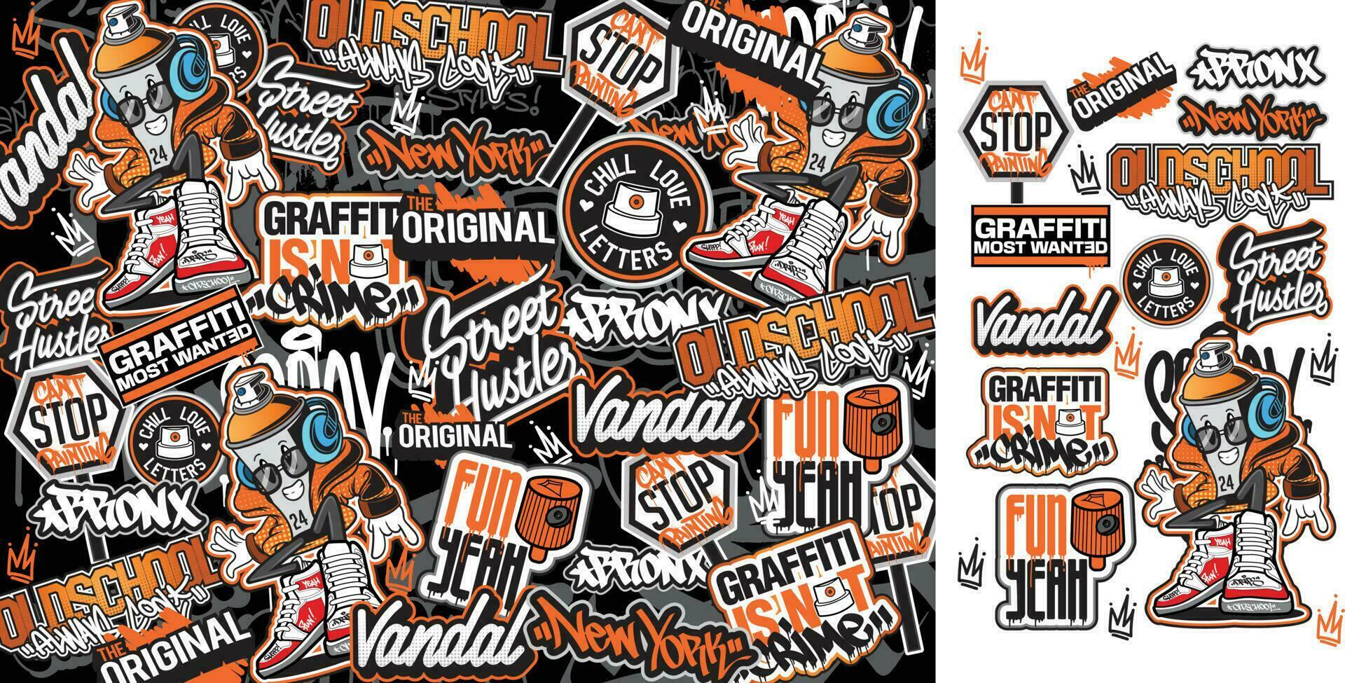 een reeks van kleurrijk sticker kunst ontwerpen van skateboard illustraties in graffiti stijl. graffiti sticker ontwerp artwork vector