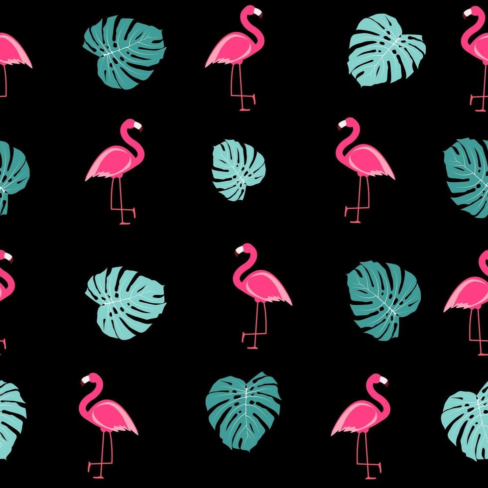 tropisch palmblad en roze van het flamingo naadloos patroon ontwerp als achtergrond vector